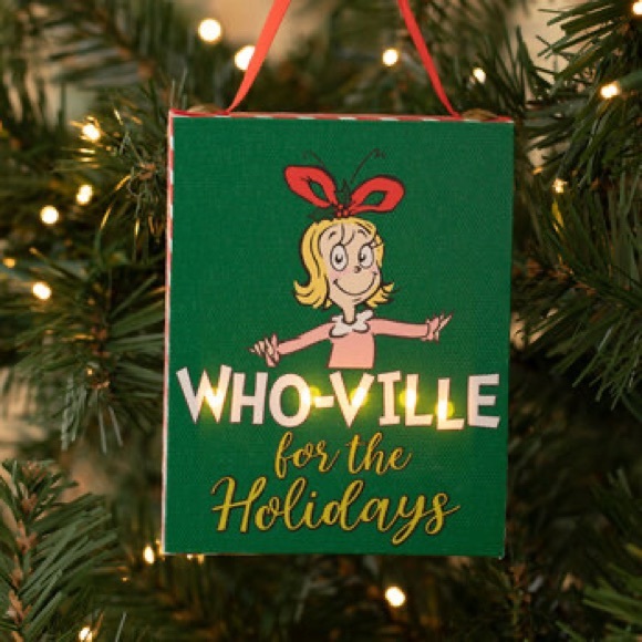Dr Seuss The Grinch Cindy Lou Who-Ville Light Up Canvas Xmas Tree Ornament NEW - Picture 1 of 1